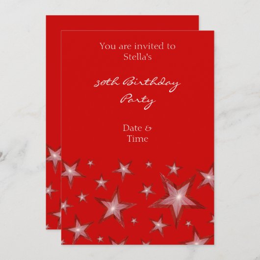 Red Stars invitation verticale rouge (Devant / Derrière)
