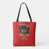 Red Stars Pattern Pet Foto met beste kerstmis ooit Draagtas (Achterkant)