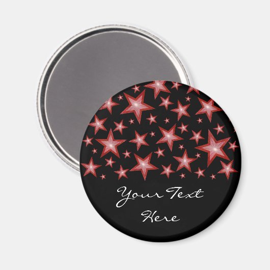 Red Stars 'Your Text' frigo aimant noir (Recto/Verso)