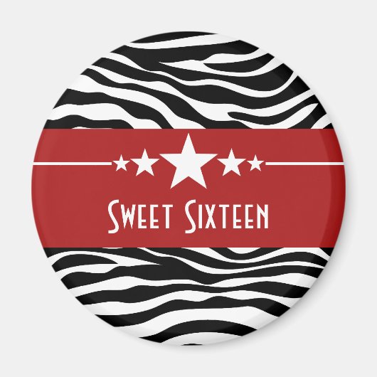 Red Stars Zebra Print Sweet 16 Magnet (Devant)
