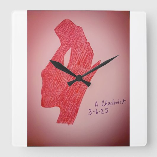 Red Static Image Wall Clock Vierkante Klok (Voorkant)