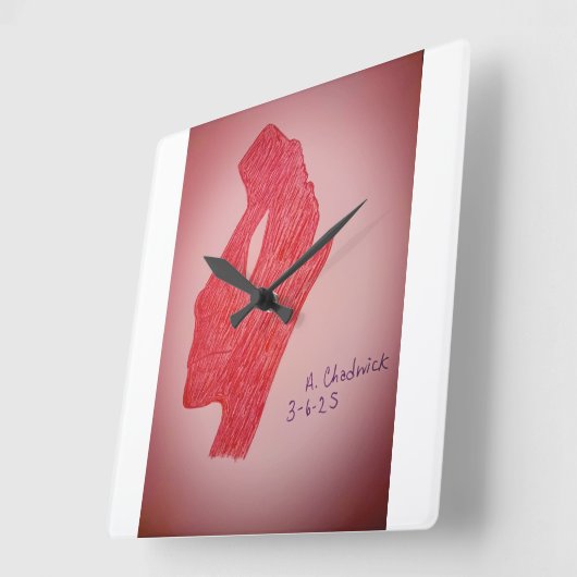 Red Static Image Wall Clock Vierkante Klok (Hoek)