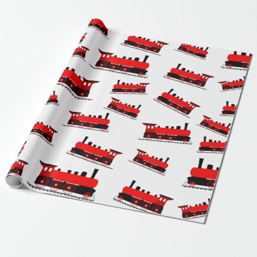 Red Steam Train Pattern Cadeaupapier (Uitgerold)