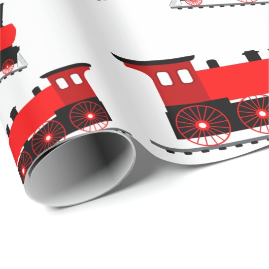 Red Steam Train Pattern Cadeaupapier (Rol Hoek)