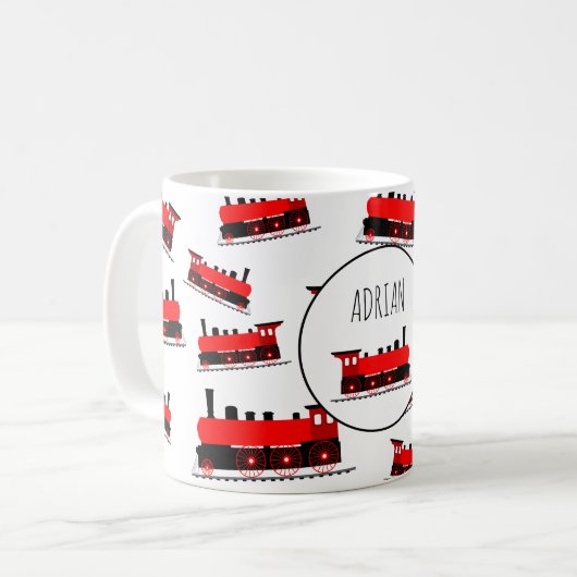 Red Steam Train Pattern Gepersonaliseerd naam Koffiemok (Voorkant links)