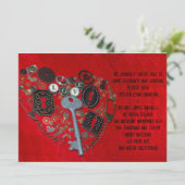 Red Steampunk Heart Wedding Kaart (Staand voorkant)