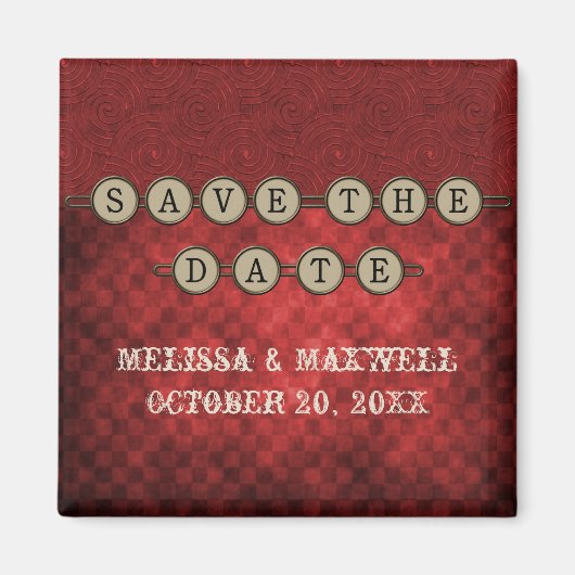 Red Steampunk Keys Save the Date Magnet (Devant)