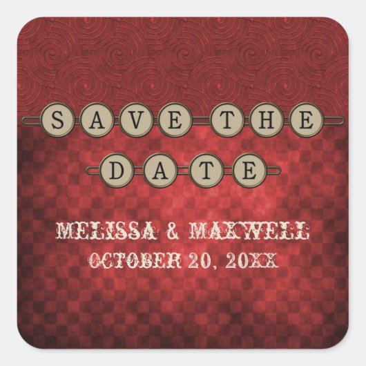 Red Steampunk Keys Save the Date Stickers (Devant)