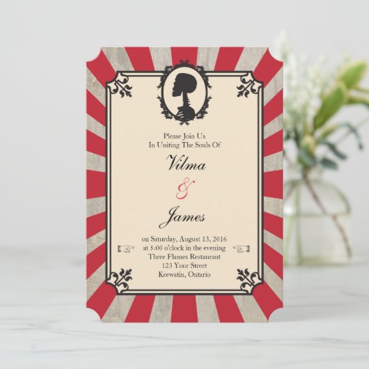 Red Steampunk Skeleton Vintage Wedding Invitation (Debout devant)