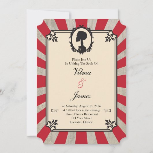 Red Steampunk Skeleton Vintage Wedding Invitation (Devant)