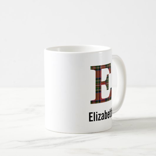 Red Stewart Plaid Monogram E Mug (Devant droit)