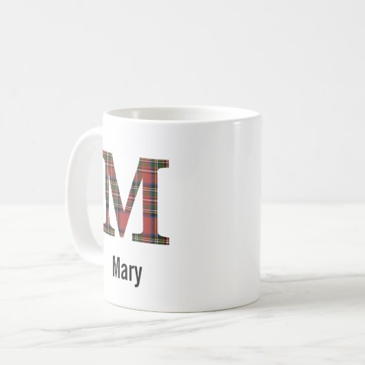 Red Stewart Plaid Monogram M Mug (Devant gauche)
