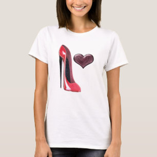 Red Stiletto-schoen en 3D-ontwerp voor het hart T-shirt
