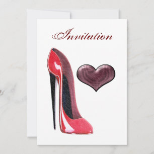 Red Stiletto Shoe and Heart Invitation