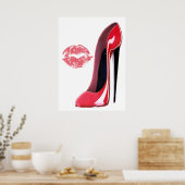 Red Stiletto Shoe en Kiss Poster (Keuken)
