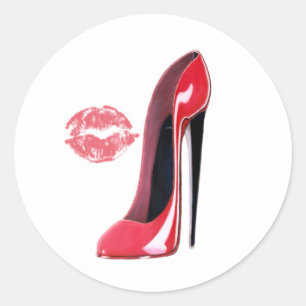 Red Stiletto Shoe en Kiss Ronde Sticker