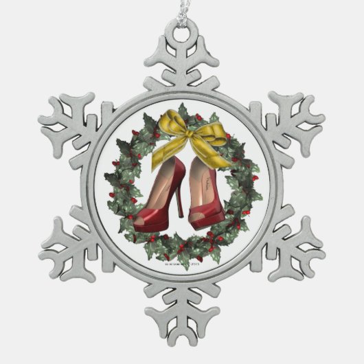 Red Stiletto Shoe Pewter Snowflake Ornament (Voorkant)