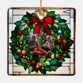 Red Stocking Faux Glas in lood Keramisch Ornament (Achterkant)