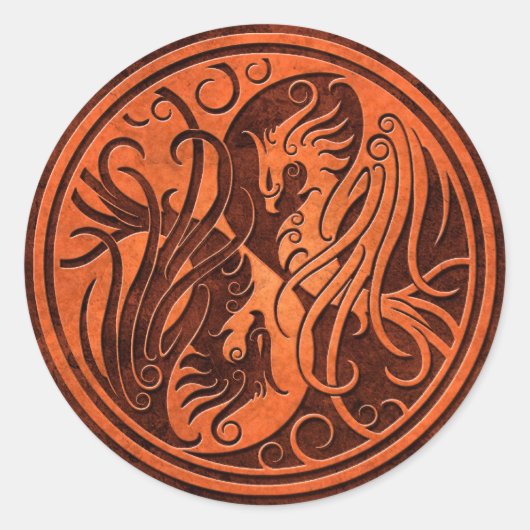 Red Stone Yin Yang Phoenix Ronde Sticker (Voorkant)