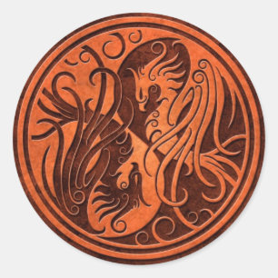 Red Stone Yin Yang Phoenix Ronde Sticker