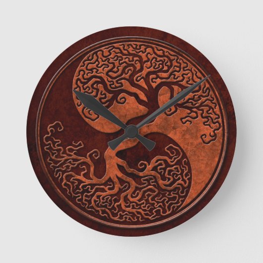 Red Stone Yin Yang Tree Ronde Klok (Voorkant)