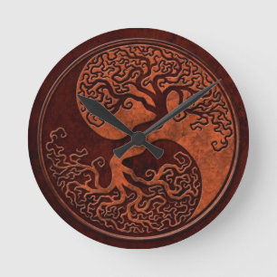 Red Stone Yin Yang Tree Ronde Klok