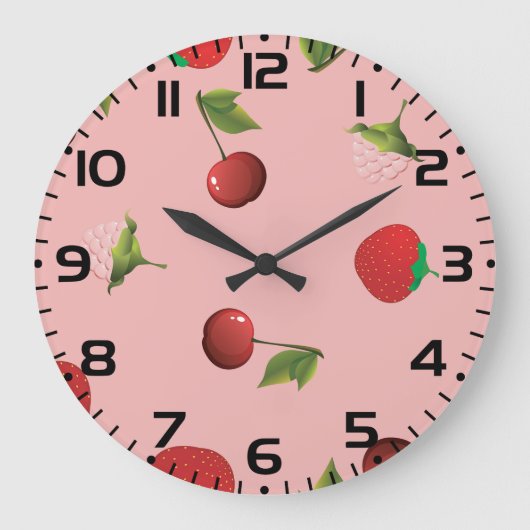 Red Strawberry and Cherry Pattern Pink Fruit Grote Klok (Voorkant)