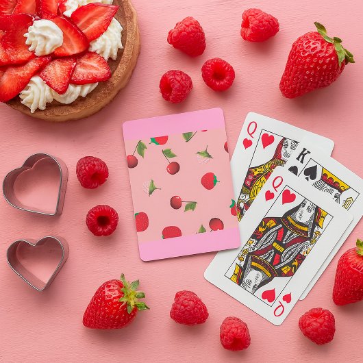 Red Strawberry and Cherry Pattern Pink Fruit Pokerkaarten