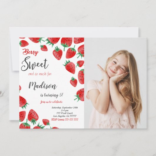 Red Strawberry Anniversaire Photo Invitation (Devant)