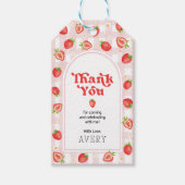 Red Strawberry Berry Eerste Verjaardag Dank u Cadeaulabel (Voorkant)