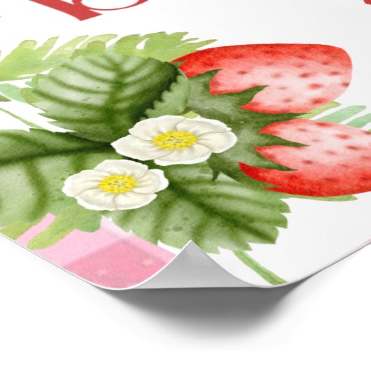 Red Strawberry Berry Eerste Verjaardag Dank u Poster (Hoek)