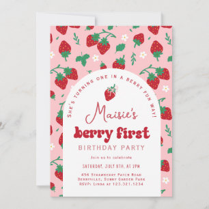 Red Strawberry Berry eerste verjaardag Kaart
