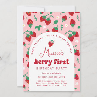 Red Strawberry Berry eerste verjaardag Kaart