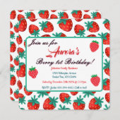 Red Strawberry Berry eerste verjaardag Save The Date (Voorkant / Achterkant)