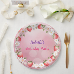 Red Strawberry Daisy verjaardagsfeestje voor haar Papieren Bordje