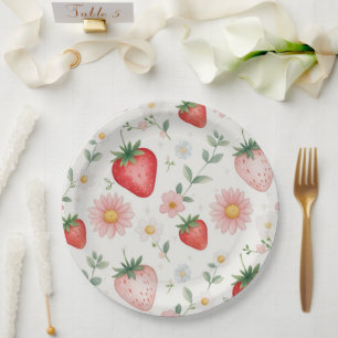 Red Strawberry Daisy verjaardagsfeestje voor haar Papieren Bordje