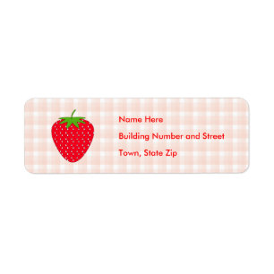 Red Strawberry op Gingham Check. Etiket