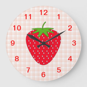 Red Strawberry op Gingham Check. Grote Klok