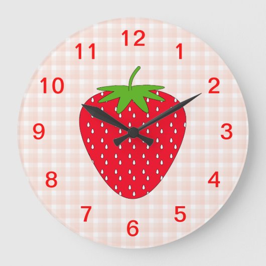 Red Strawberry op Gingham Check. Grote Klok (Voorkant)