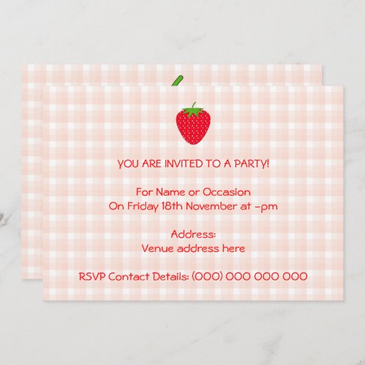 Red Strawberry op Gingham Check. Kaart (Voorkant / Achterkant)