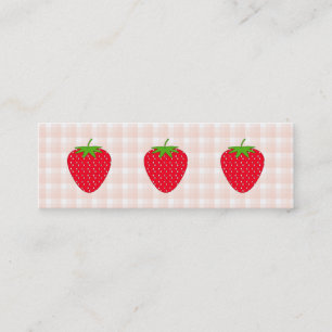Red Strawberry op Gingham Check. Mini Visitekaartje