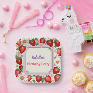 Red Strawberry roze Daisy verjaardagsfeestje voor  Papieren Bordje