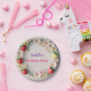 Red Strawberry roze Daisy verjaardagsfeestje voor  Papieren Bordje