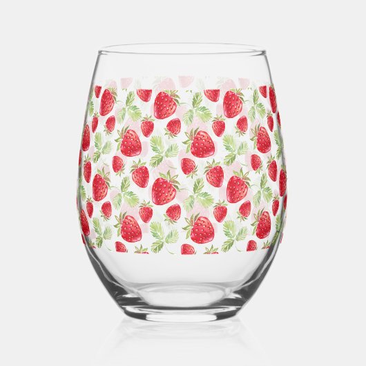 Red Strawberry roze verjaardagsfeestje voor haar Wijnglas Zonder Voet (Voorkant)