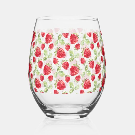 Red Strawberry roze verjaardagsfeestje voor haar Wijnglas Zonder Voet (Achterkant)