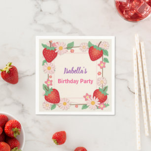 Red Strawberry roze verjaardagsfeestje voor kinder Servet