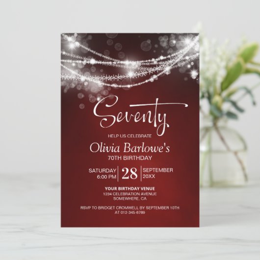 Red String Lights 70e verjaardagsfeest Kaart (Staand voorkant)