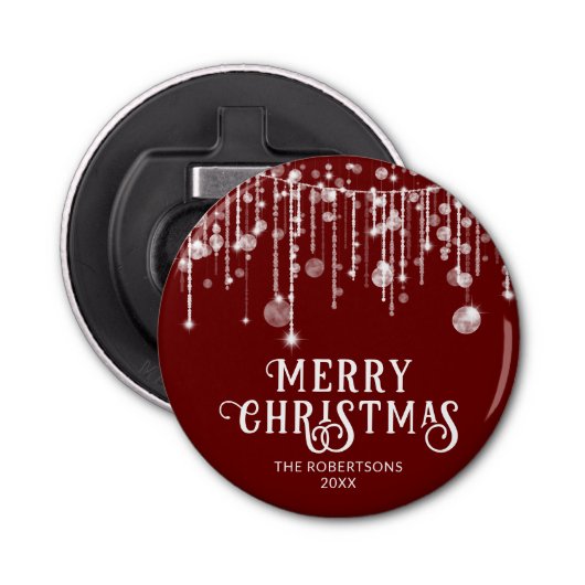 Red String Lights Kerstfeest Button Flesopener (Voorkant)