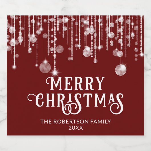 Red String Lights Kerstfeest Sparkling Wijnetiket (Enkel label)