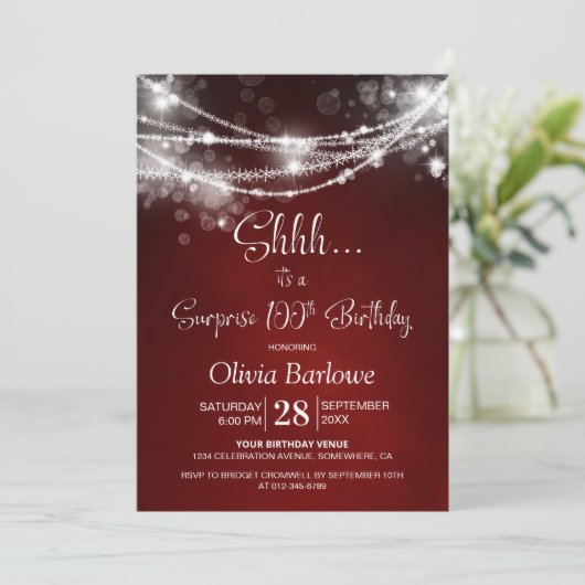 Red String Lights Verrassing 100e verjaardagsfeest Kaart (Staand voorkant)